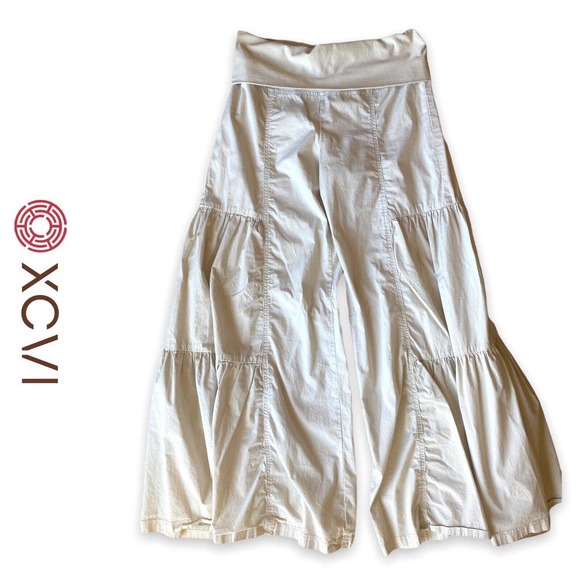XCVI Pants - XCVI Wearables Womens Side Tier Palazzo Beige Tan Cream Fold-Over Waist Size L